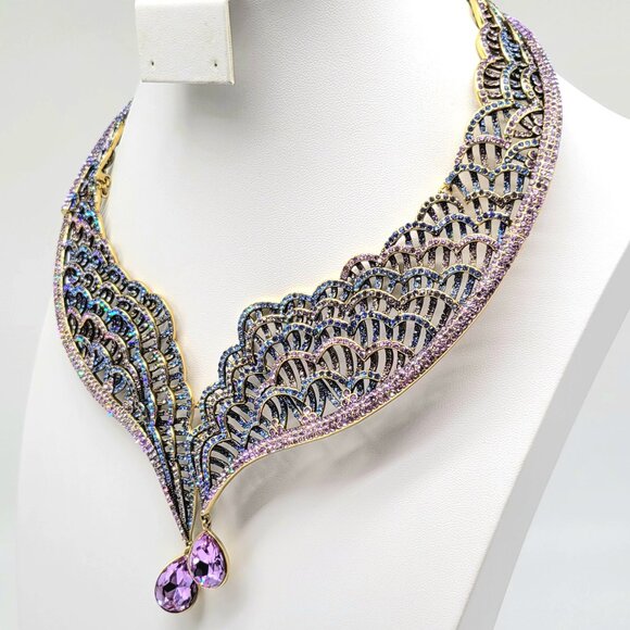 Heidi Daus Amethyst Swarovski Crystal Angel Wing Collar Statement NECKLACE ONLY - Picture 4 of 12